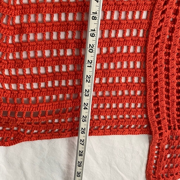 Pure Handknit Open-Front Crochet Cardigan Orange - Picture 7 of 9